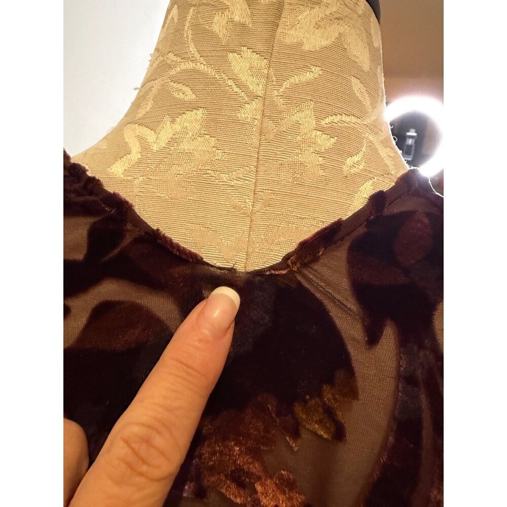 Shiba 1990s Womens Shawl Dress Size Large Brown Purple Burnout Silk Velvet Party - Picture 6 of 16